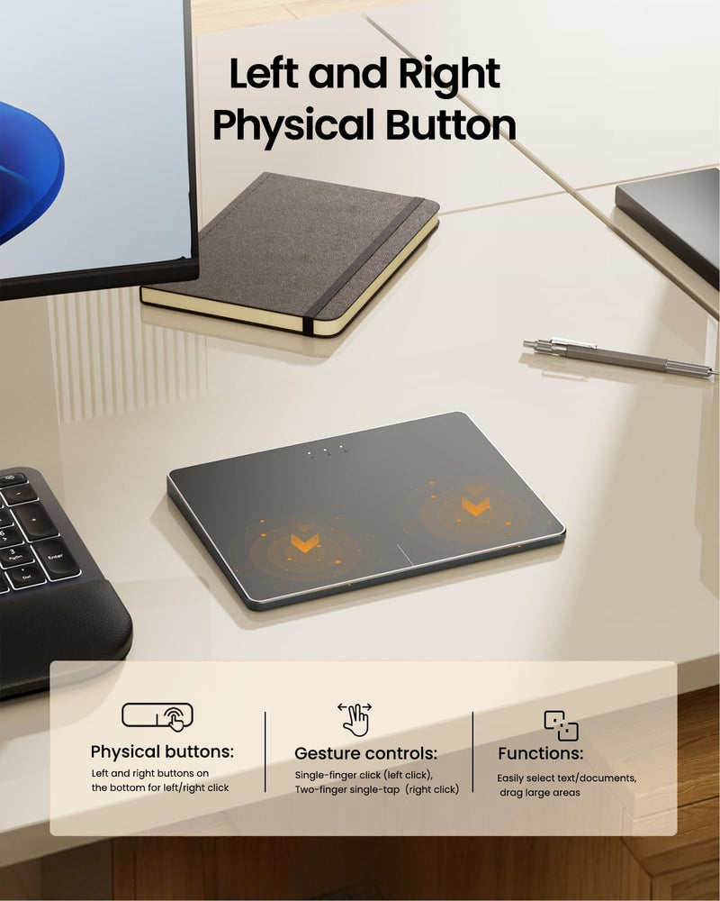 ProtoArc T1 Plus Bluetooth Trackpad for Win 11/10, Grey Black | Large 6.4" touch surface, supports 3-device switching via Bluetooth. No USB receiver needed. Rechargeable and Multi-Gesture.