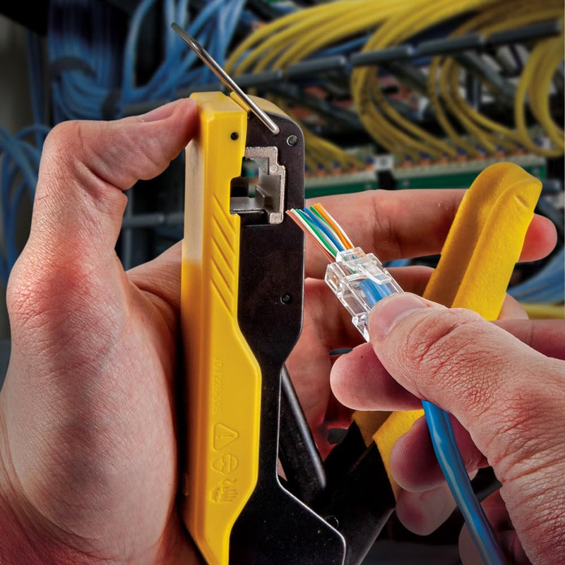 Klein Tools 80017 Data Cable Crimper and Modular Data Plug CAT6 50-Pack Tool Kit, Pass-Thru Installation Tool Kit, 2-Piece