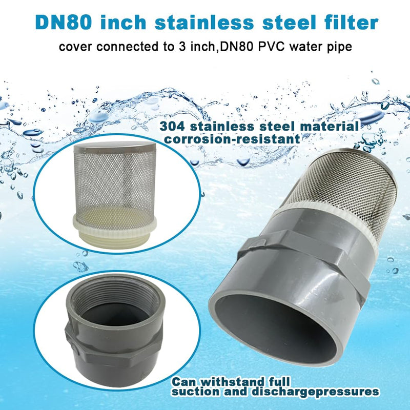 3 inch stainless steel filter DN80/3" Grey PVC Suction Strainers used to remove debris and reduce solid entry （1pcs） 3"DN80