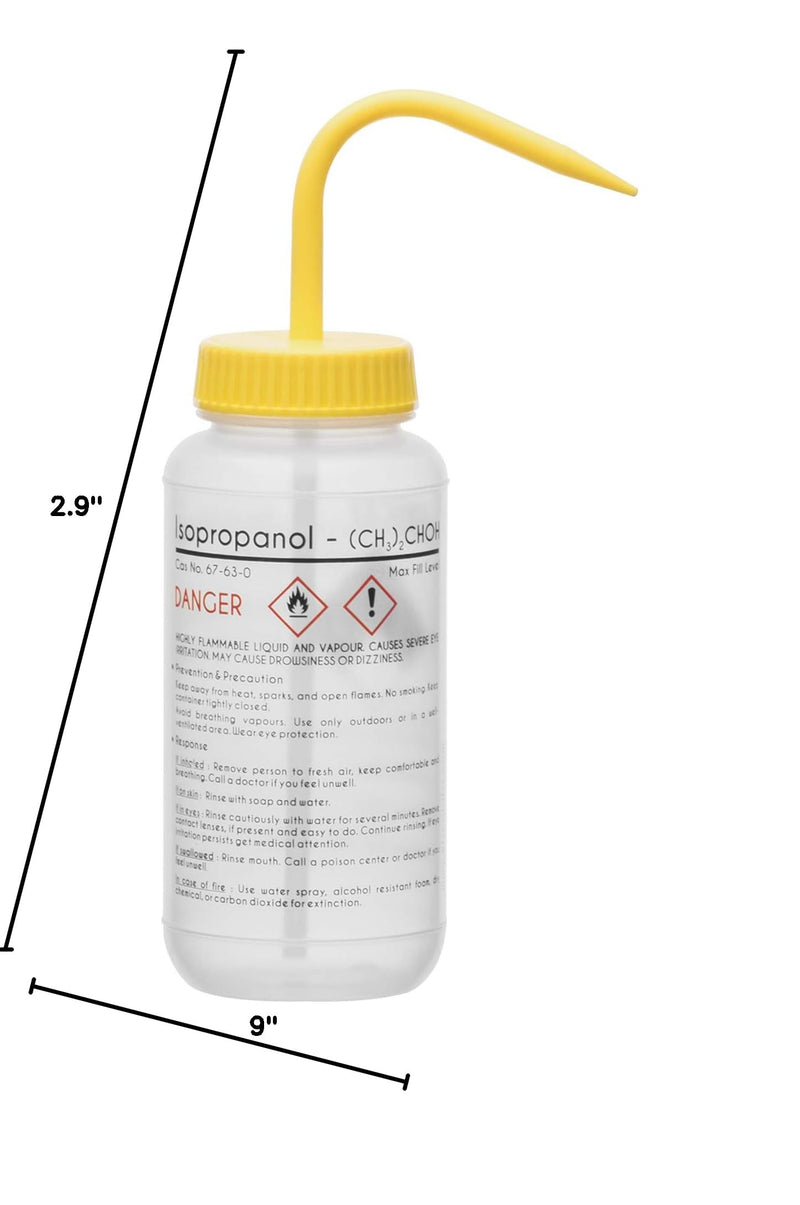 EISCO 6PK Wash Bottle for Isopropanol, 500ml - Labeled with Color Coded Chemical & Safety Information (4 Colors) - Wide Mouth, Self Venting, Low Density Polyethylene Labs 6