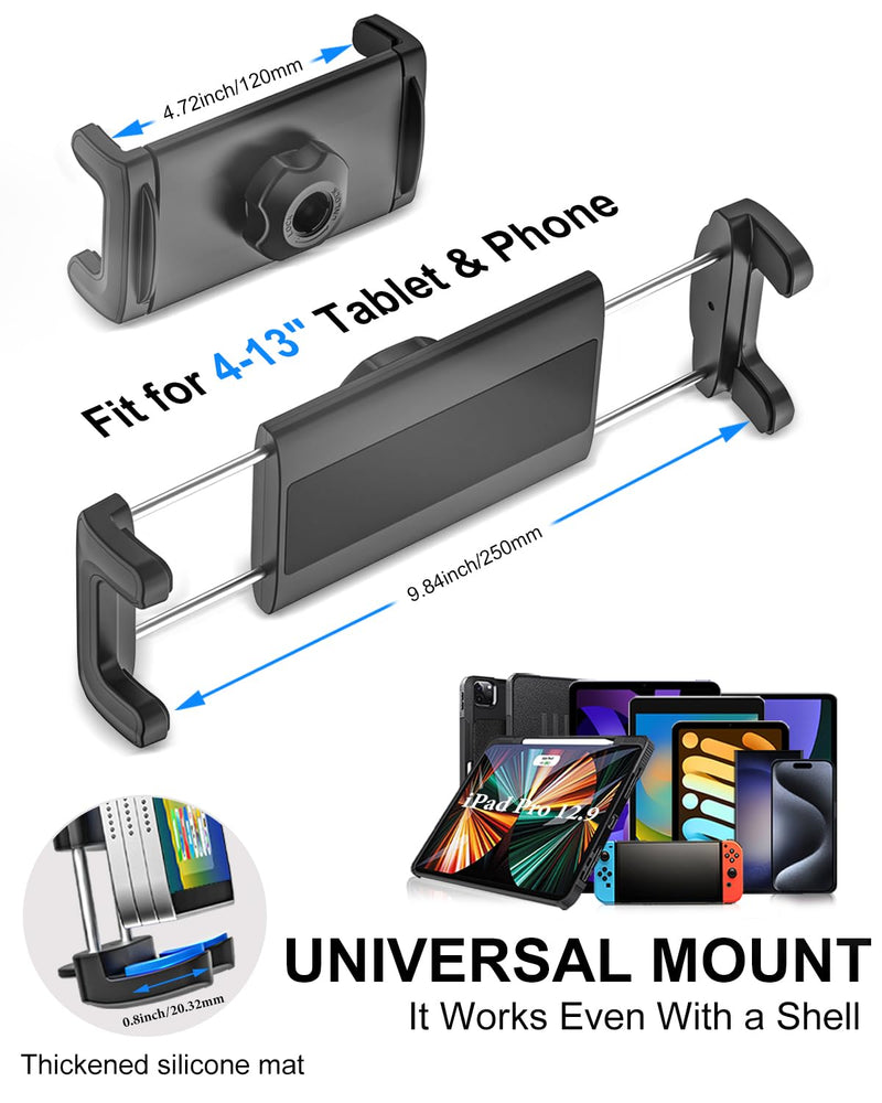 Cup Holder Tablet Mount for Car [Anti-Shake Metal Arm] Heavy Duty iPad Cup Holder Mount for Truck, Tesla, Vehicle, for iPad Pro 12.9 Air Mini Galaxy Z Fold iPhone, 4-13'' Cell Phone Tablets