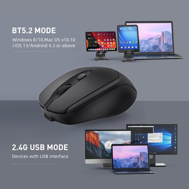 Bluetooth Wireless Mouse USB C for Macbook Air Pro/Computer/Laptop, Wireless Rechargeable Silent Ergonomic Mouse Type C for Mac/iPad/iMac/Surface (Black) Black