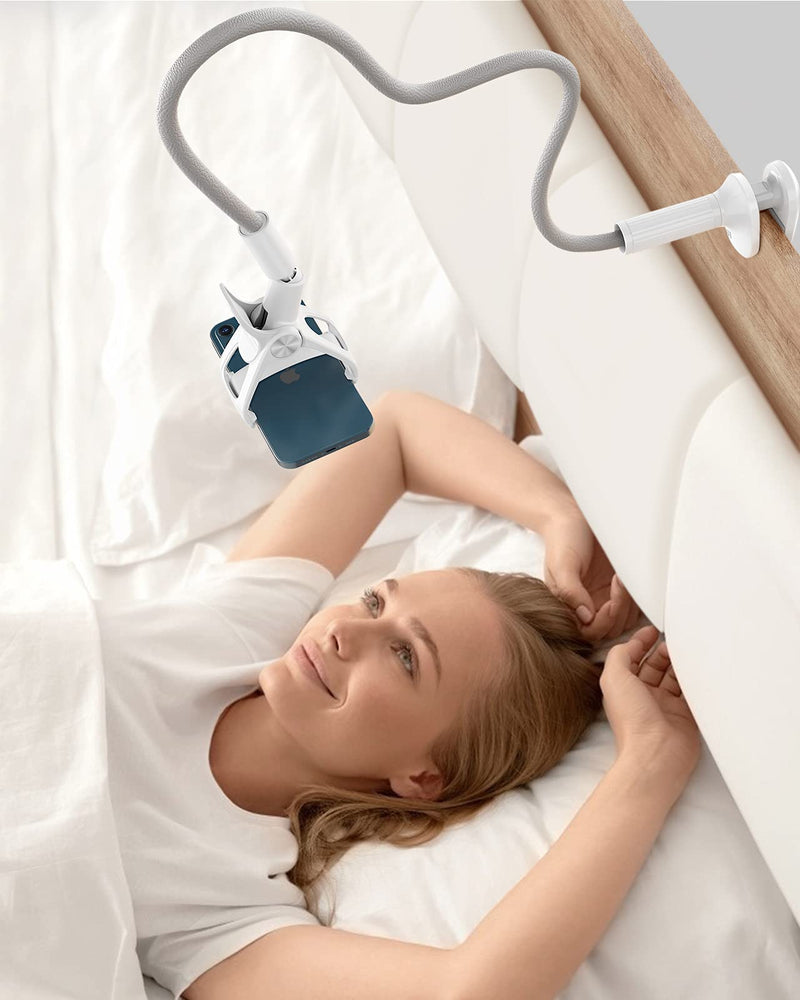 SAIJI Gooseneck Phone Holder for Bed Overall Length 38.6” Flexible Leather Wrapped Arm + Laptop Desk for Bed
