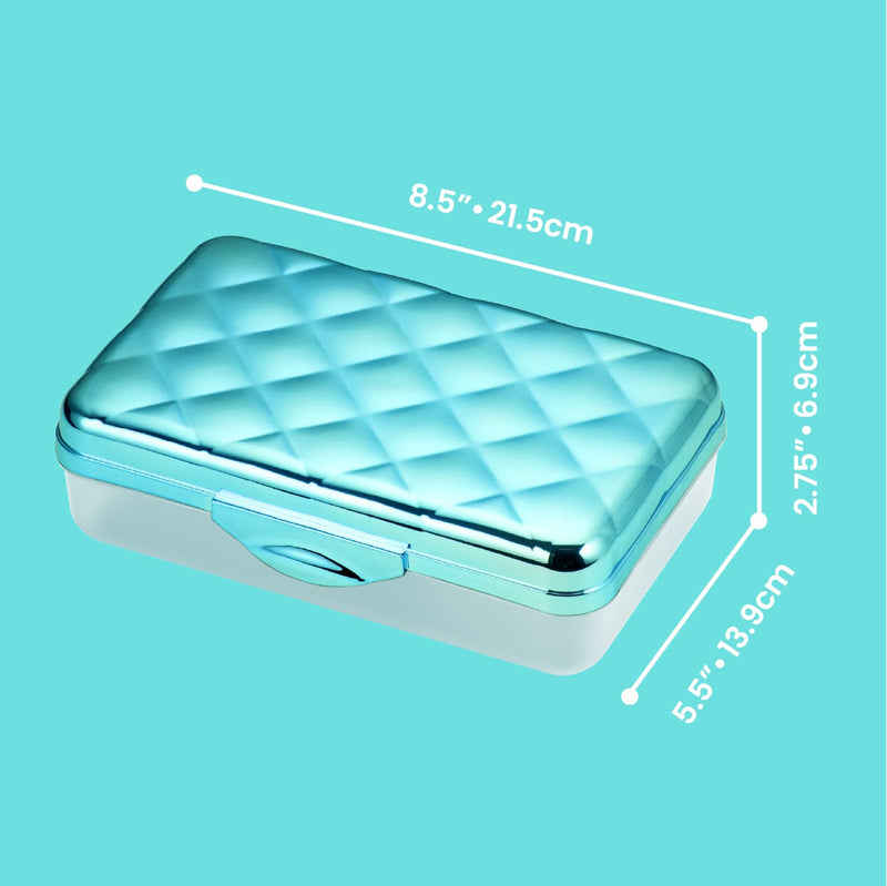 It's Academic Metallic pencil Case Box, Hard Plastic, Stylish Quited-Pattern Lid, Blue