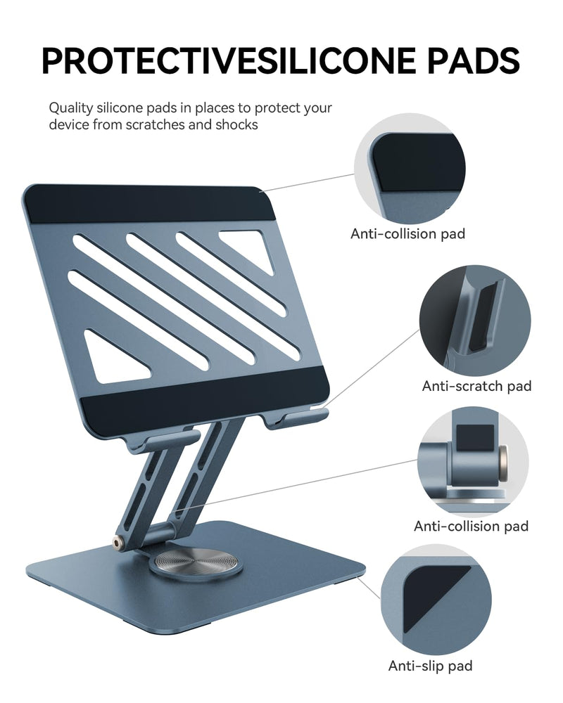 TIGRIS 360° Rotating Tablet Stand for iPad, Foldable Aluminum Desk Stand with Height & Angle Adjustment, Portable Holder for Office, Meetings, Kitchen, Compatible with iPad, Kindle, Surface, Gray