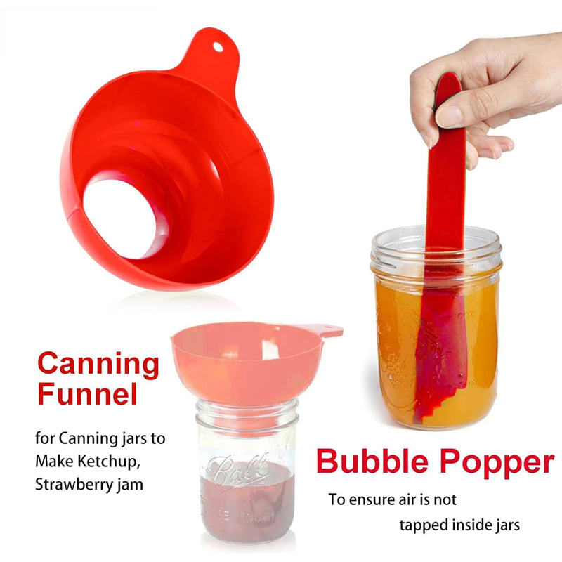 7 Pieces Canning Supplies Kit, Red | Stainless Steel Canning Tools Set, Includes Steamer Rack, Funnel, Jar Lifter, Wrench, Tongs, Lid Lifter, Bubble Remover