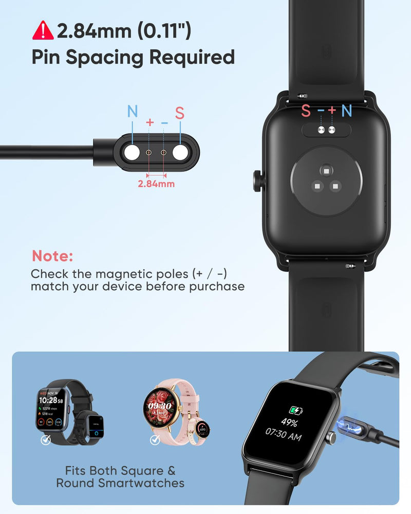 Smart Watch Charger, Fast Magnetic USB Charging Cable with Overcharge Protection, Replacement Cord Compatible with ID208PLUS GTX20 IDW13PLUS IDW19H IDW20 IDW28, AR-01/02, DR-03/05/06, 1.65ft