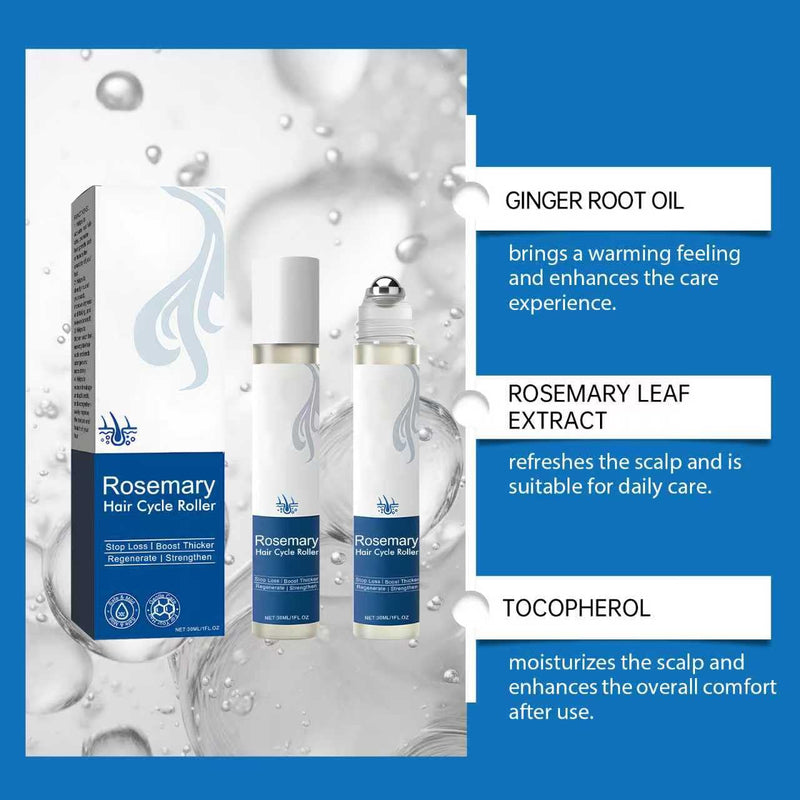 Roll-On Hair Serum 2 Pieces, Hair Essence Roller Ball, Rosemary Hair Roller Serum, Anti Frizz Hair Serum Hair Care for Broken Hair, Blocking Scalp Serum Promotes Oxygen Flow