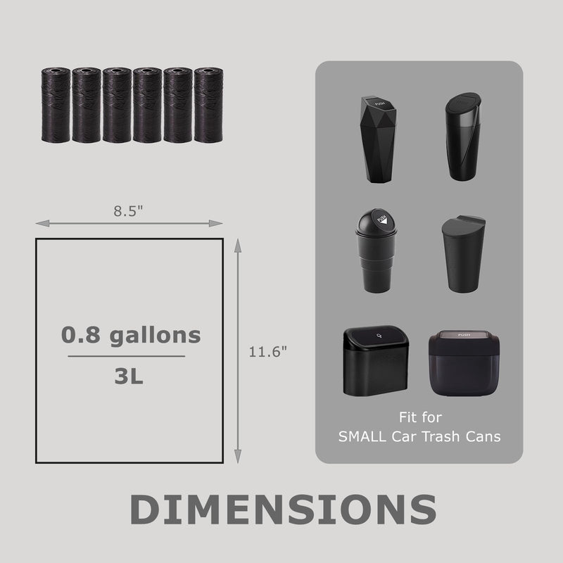 Ginsco 0.8 Gallons Disposable Trash Bags for Mini Car Trash Can, Portable Small Car Garbage Bags, Cars Accessories, Mini Trash Bags, Plastic Trash Bag for Cars/Home/Office (6 Rolls/90 Counts) Black 6