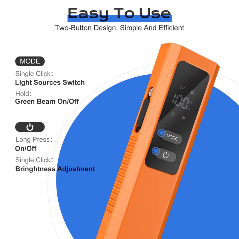 EDC Flashlight 4 in 1 Pocket Magnetic Slim Flat Flashlight High Lumens Work Light with Green Beam & UV Light & Warning Light Combo EDC Rechargeable LT-010 (Orange) Orange