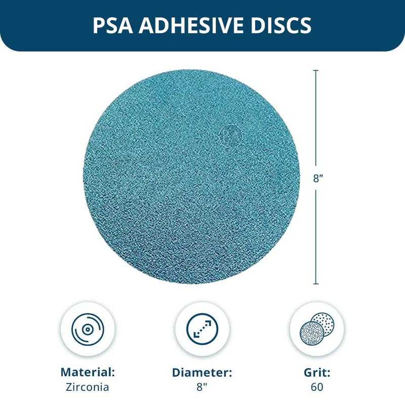Benchmark Abrasives PSA No Hole 8 Inch Sanding Discs with Zirconia Grains Automotive Orbital Sander Sandpaper - 8 Inch Sanding Disc Self Stick Adhesive Back - Surface Blending (10 Pack), 60 Grit