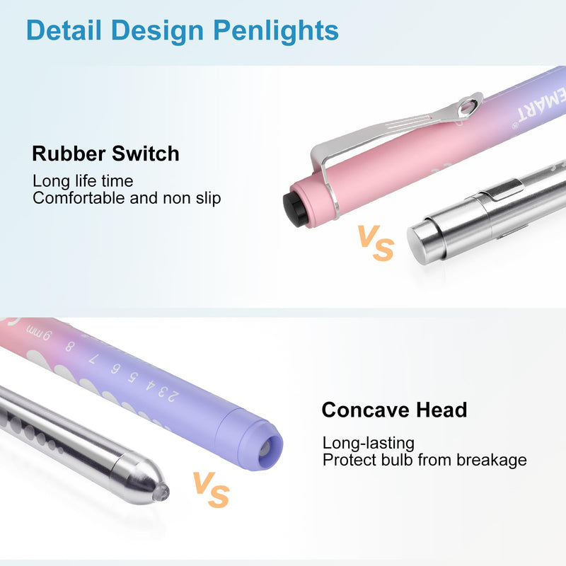 3 Pack Pen Lights for Nurses with 6 Batteries - Reusable Pen Light with Pupil Gauge and Ruler, Nurse Accessories for Work, Medical Penlights for Nursing Student Doctors EMT CNA (Gradient Pink Purple) Gradient Pink Purple