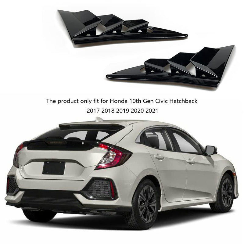  [AUSTRALIA] - for Honda 10th Gen Civic 2016-2021 Rear Side Window Louver Decorate Cover Rear Air Vent Window Louvers Blinds Covers Auto Accessories (for 10th Gen Civic Hatchback, Bright Black)
