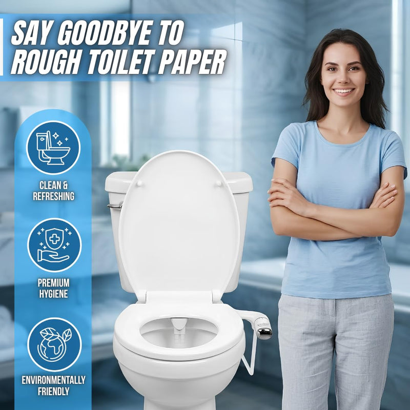 GenieBidet Bidet Attachment for Toilet - Ultra-Slim Hygienic Bidet Attachment For Existing Toilets - Bidet Toilet Seat Attachment with Pressure Controls - Travel Bidet Included (Left Hand Operation) LEFT-HAND DECOR BIDET