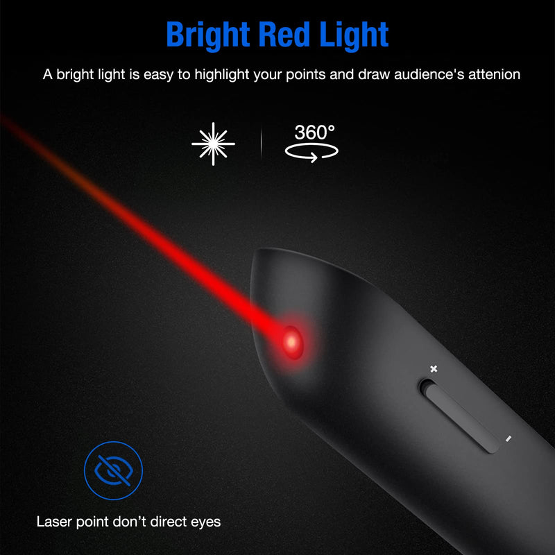 Presentation Clicker Compatible with Bluetooth and RF 2.4GHz Dual Modes Red Light, Wireless Presenter Remote Control for Powerpoint Presentations Pointer Slide Clicker for Mac Computer Powered by AAA BT+RF Mode