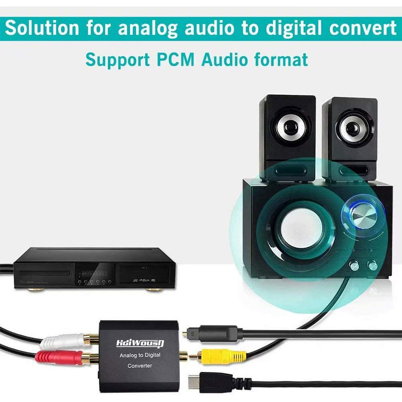 Analog to Digital Audio Converter, Hdiwousp RCA R/L or 3.5mm Jack AUX to Digital Coaxial Toslink Optical SPDIF Audio Adapter for PS4 Xbox HDTV DVD Headphone (Aluminum) ADC Analog to Optical Coaxial 1