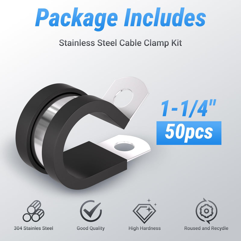 50Pcs 1-1/4 Inch Cable Clamps,M6 Screw Hole & Rubber Cushion,for Automotive Hose, Wire Harness 50