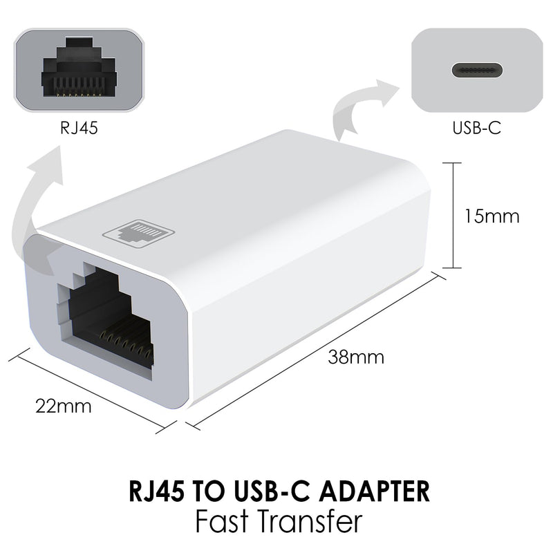 USB C to RJ45 Ethernet Adapter, Gigabit 100Mbps Network LAN Converter, USB-C Female to RJ45 Female Wired Ethernet Hub for Laptop PC Tablet, White