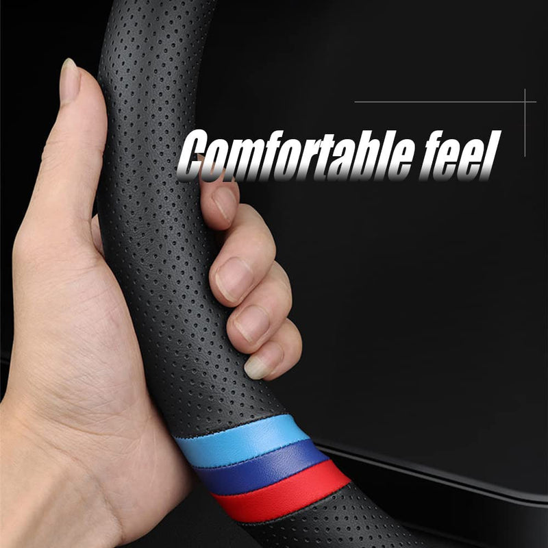 New Nappa Leather Car Steering Wheel Cover, Comfortable, Non-Slip, Sporty Style.for BMW Car Steering Wheel Covers.Black Yellow Black yellow