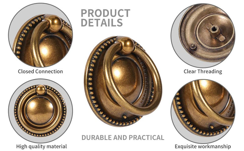 8 Pack Ring pulls,2" Antique Ring Drawer pulls,Ring Cabinet Cupboard pulls with Round Plate,Drawer Ring pulls (Antique Brass) 2 Inch 8 Pack Antique Brass