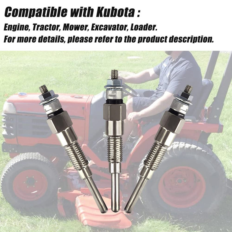 3PCS Glow Plug 16851-65510 16851-65512 Fits for Kubota D722 D902 D905 D1005 D1105 V1505 V1305 Tractor B1700D B1700E ZD326 ZD331 Mower BX1800D BX1830D