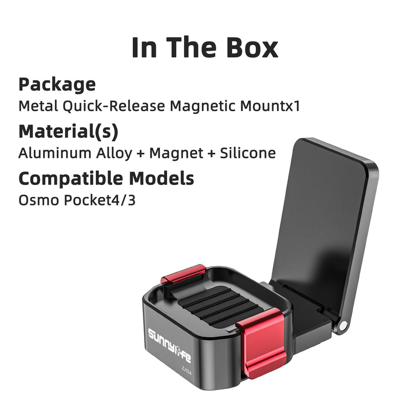 Metal Magnetic Mount Stand for DJI Osmo Pocket 3/4/Xtra Muse (Black) | Quick Release, Base 1/4'' Screw Hole, Aluminum Alloy, 180° Adjustable Handle, for Tripods Accessories Black