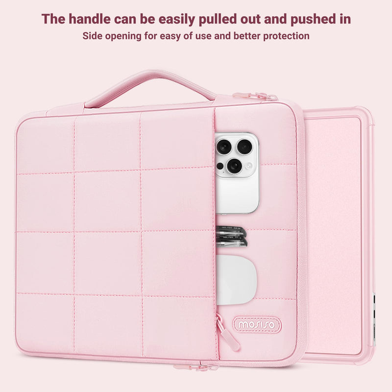 MOSISO Compatible with MacBook Air 13 inch Case M5 M4 M3 M2 2026-2022 | Reinforced Hard Shell&Puffy Bag&Keyboard/Webcam Cover&Screen Film for Mac Air 13.6, A3449 A3240 A3113 A2681, Pink