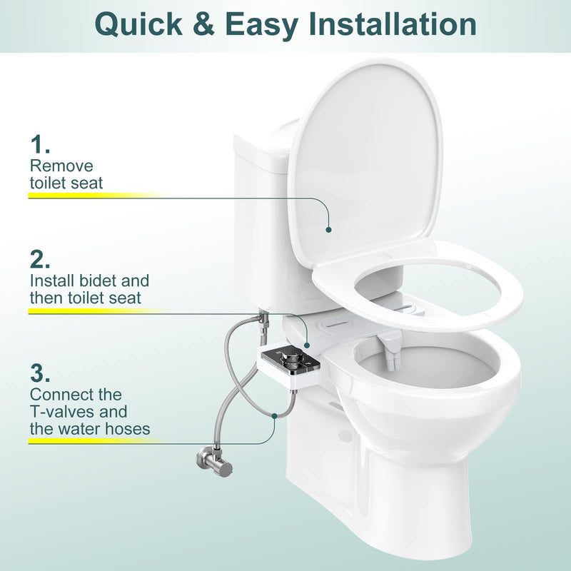 Bidet Attachment for Toilet, Ultra-Slim, Self Cleaning, Dual Nozzle, Feminine & Posterior Wash, Fresh Cold Water Sprayer, for Existing Toilets Seat, Baday Beday Badette Bedette, Black