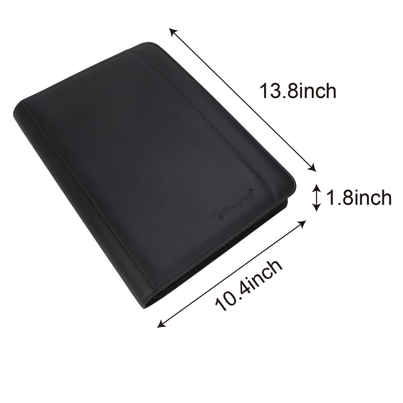 Business Portfolio with Zipper 3 Ring Binder Organizer - PU Leather Folder Padfolio Document Organizer with Solar Calculator,Writing Pad Zippered Portfolio With 3 Ring Binder+calculator