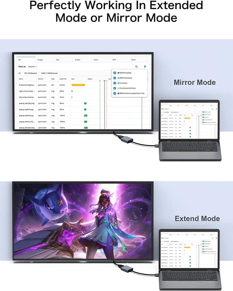 USB to HDMI Adapter | 3.0/2.0 Multi-Monitor Cable,Compatible with Windows 7/8/10/11 and MacOS for Multiple Monitors Gray