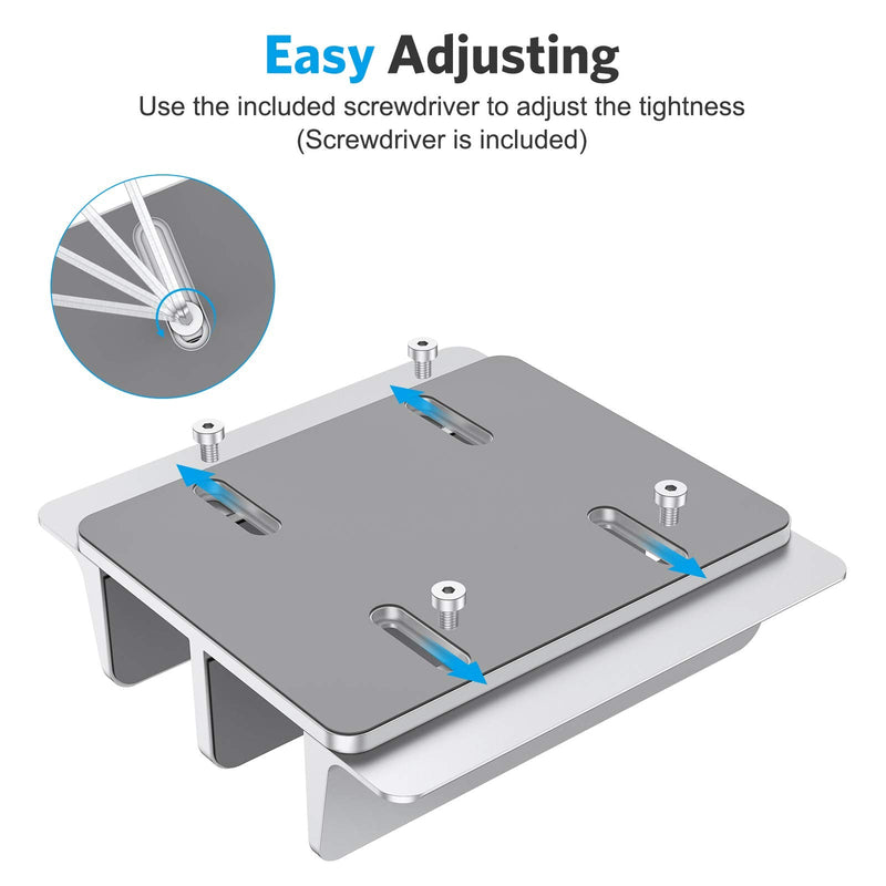 OMOTON [Updated Dock Version Vertical Laptop Stand, Double Desktop Stand Holder with Adjustable Dock (Up to 17.3 inch), Fits All MacBook/Surface/Samsung/HP/Dell/Chrome Book (Silver) Silver