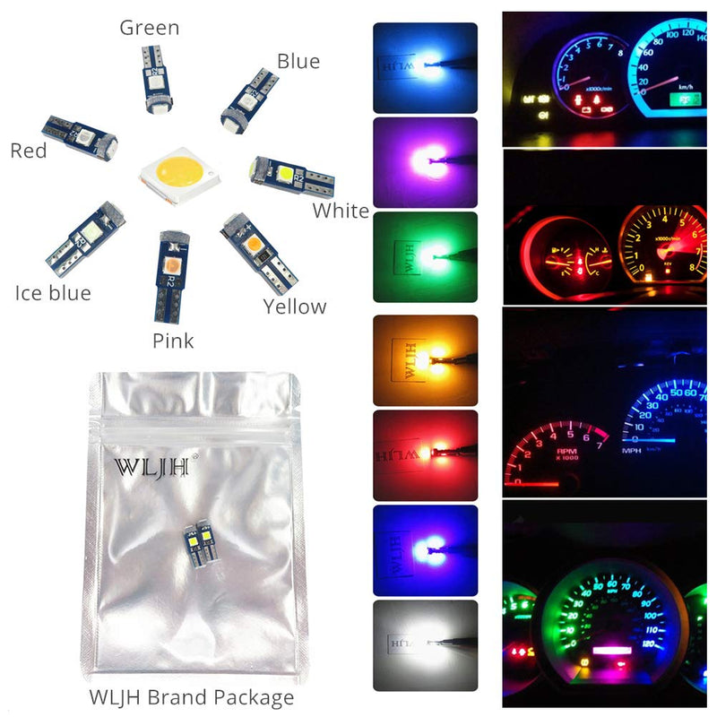 WLJH 6x T5 Led Wedge Bulbs Canbus Error Free 74 73 17 Extremely Bright White 3030 Chipsets for Auto Car Gauge Cluster Dashboard Light Lamp Instrument Panel Indicators