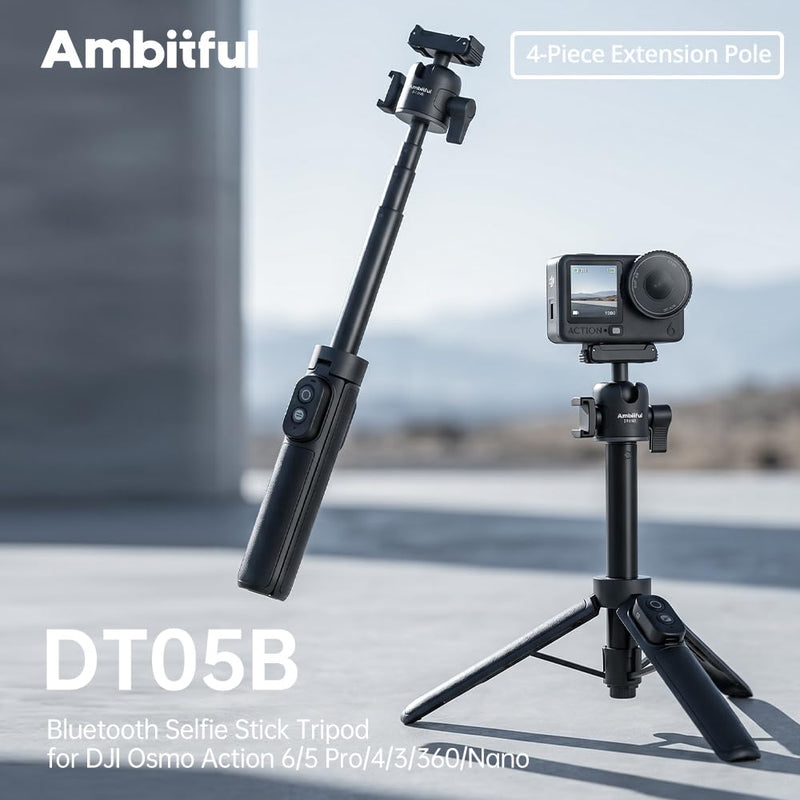 Ambitful Bluetooth Tripod Selfie Stick, Magnetic Mount for DJI Osmo（DT05B | 8-21.4inch in Extendable,2-in-1 Tripod and selfie stick For DJI Osmo Action Cameras,360 ball head, 1.5kg load DT05 DT05B Compact