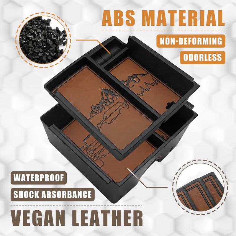 TripleAliners Center Console Organizer Compatible with 2021-2024 Ford Bronco Accessories 6th Gen Bronco 2/4-Door Center Console Storage Box ABS Material with Leather Trim(V2_Brown) V2_Brown