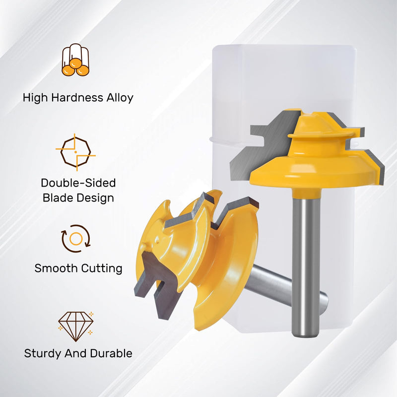 45 Degree Lock Miter Router Bit 3-Piece Set, for 1/2”, 5/8”, 3/4” Cutting Height.1/4 Inch Shank .Woodworking Tools Joint Router Bits Easy to Create Lock Miter Joint
