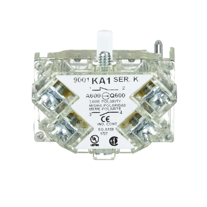 Schneider Electric Contact Block for Industrial Machinery, Fits 30mm Diameter Cutouts, Spring Return, 1NO and 1NC (9001KA1)