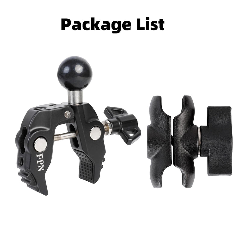 Aluminum 1" Ball Clamp Mount Base with Short Double Socket Arm, Fits Handlebar Rails 0.5 to 1.77" in Dia, Compatible with RAM Mounts and Motorcycle/Bike Phone Holder