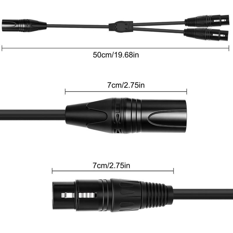 XMSJSIY 4 Pin XLR Male to Dual 3 Pin XLR Female Patch Y Splitter Balanced Microphone Audio Cable Cord for Stero Mic to L&R Audio Track -0.5M/1.6FT