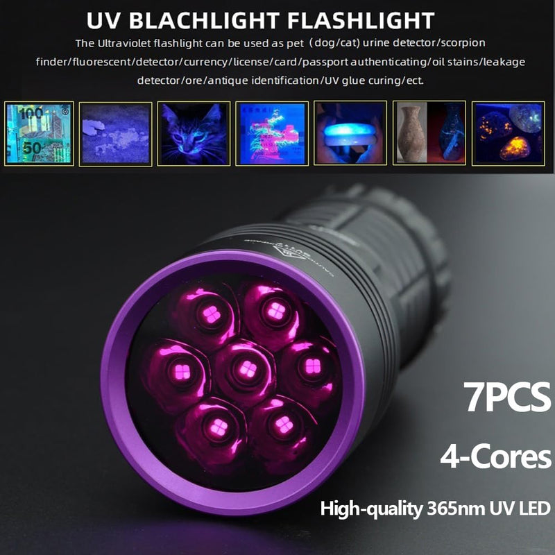 ALONEFIRE SV117 70W Professional UV Flashlight 365nm Digital Display USB-C Rechargeable with Protective Glasses