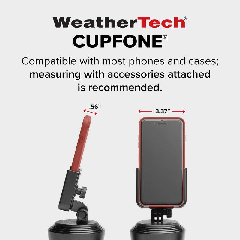 WeatherTech CupFone, Universal Cup Holder Phone Mount for Cars – Adjustable & Secure Fit with Open Access for Charging – Compatible with iPhone, Android - Black Regular