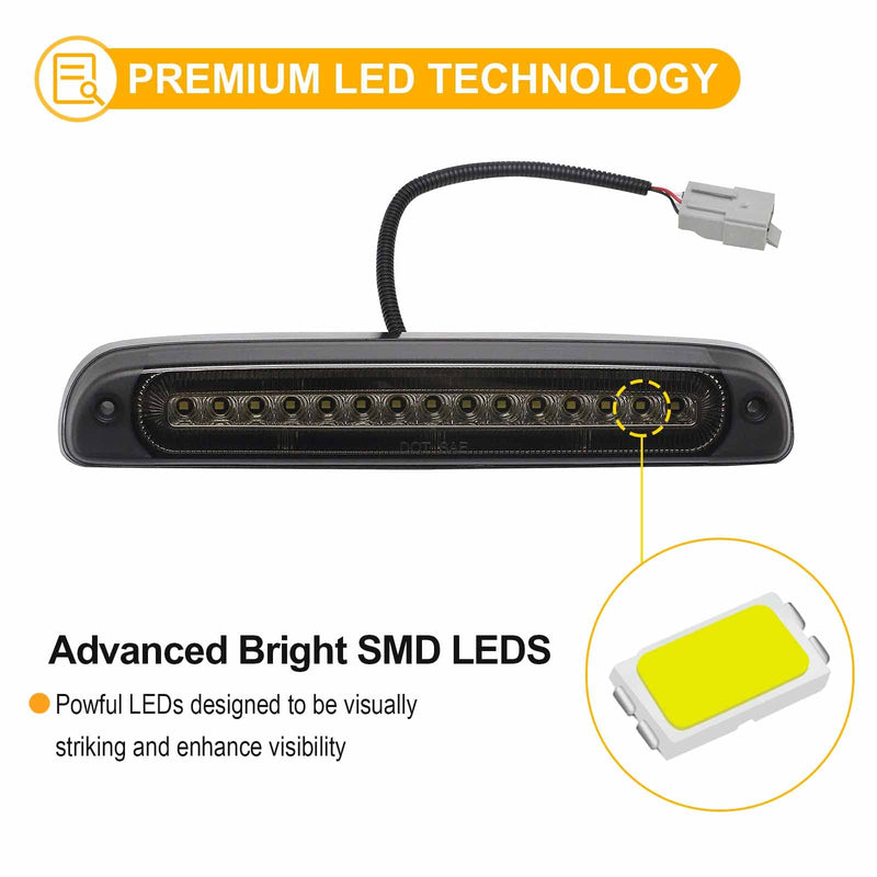 R&F Auto Led Strobe Third Brake Light Replacement for 1999-2016 F250 F350 F450 F550 Super Duty, for Ranger 1993-2011, 3rd Brake Light High Mount Stop Light + White Cargo Light with Seal Gasket M, for F250/F350/F450/F550 (1999-2016) Smoked