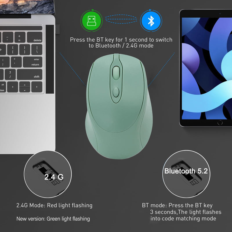 Bluetooth Wireless Mouse USB C for Macbook Air Pro/Computer/Laptop, Wireless Rechargeable Silent Ergonomic Mouse Type C for Mac/iPad/iMac/Surface Green