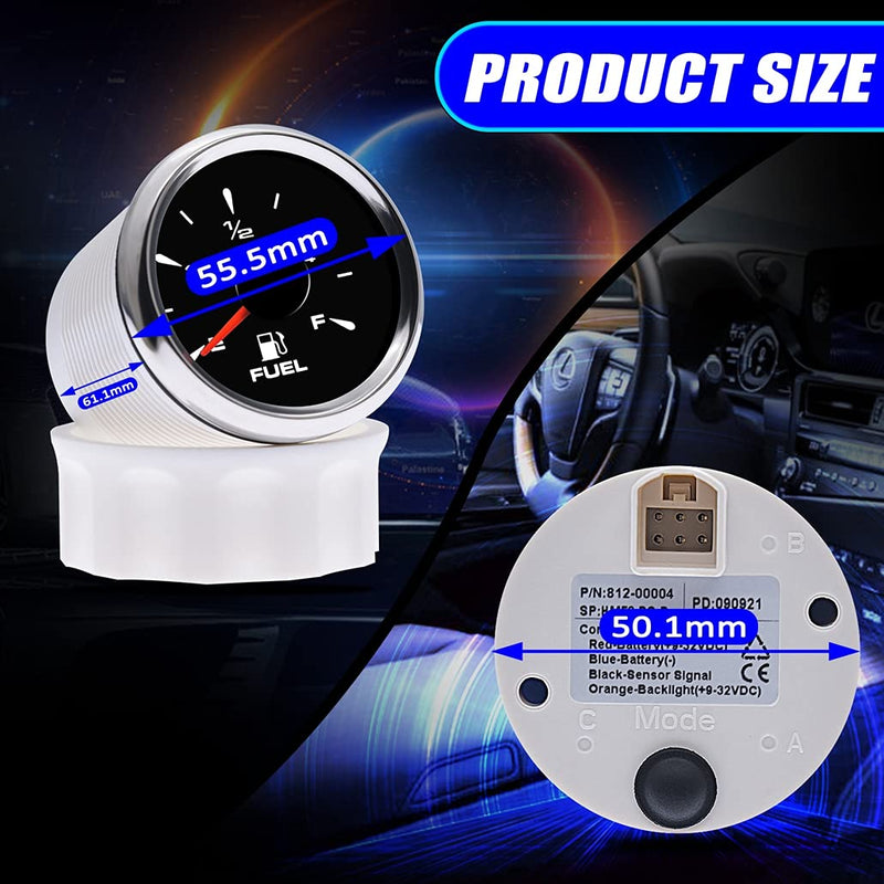  [AUSTRALIA] - 52mm Digital Fuel Level Gauge 240-33ohm 0-190ohm Boat Fuel Gauge Adjustable 8 Color Backlight for Car Boat Truck Vehicle Black / Sliver