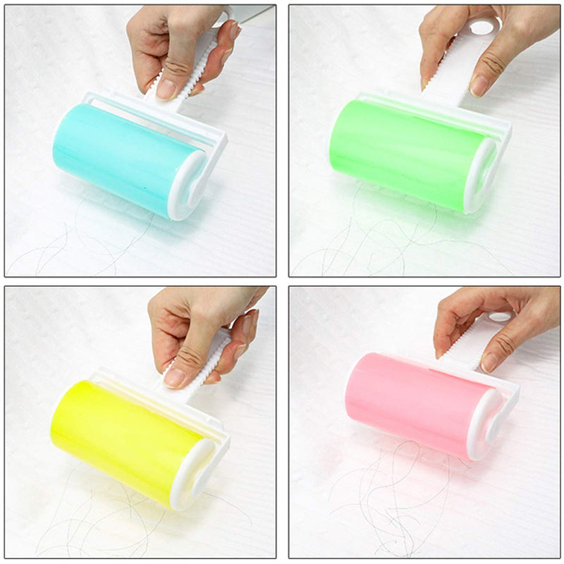 Washable Pet Hair Remover Lint,DBAILY 4pcs Reusable Lint Roller with Cover Lint Sticky Roller Brush Sucking Dust Hair Clothes Wool Dust Fluff Pet Hair （Red, Green, Blue, Yellow）
