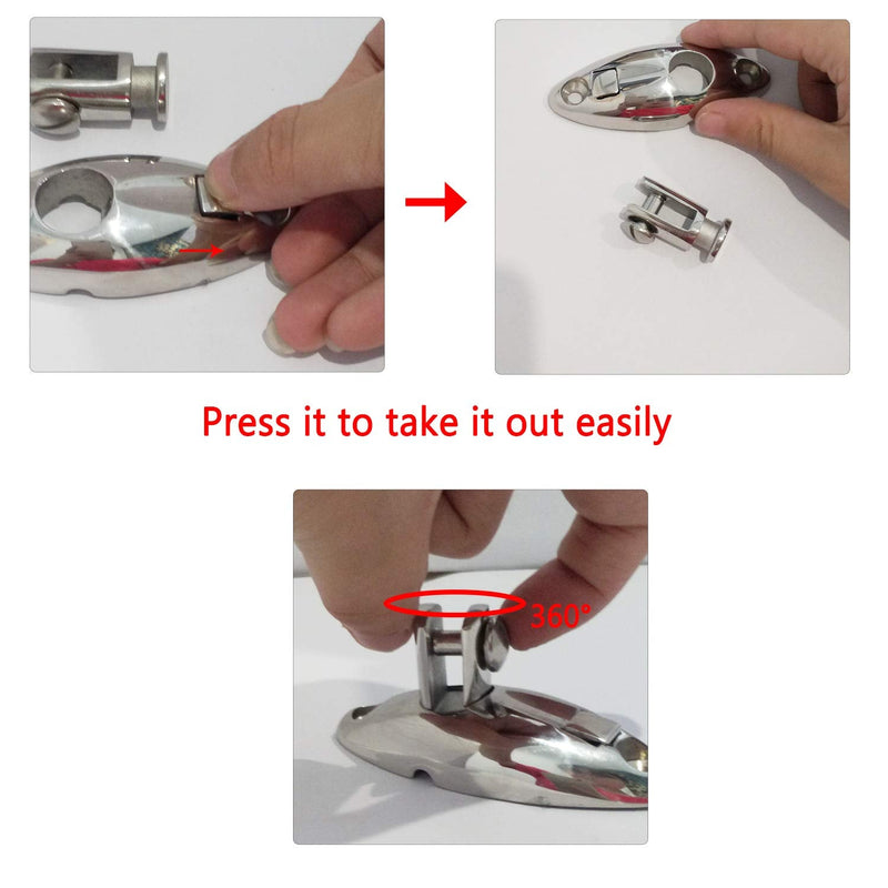 NRC&XRC 316 Stainless Steel Pair of Quick Release Bimini Top Swivel Hinge Deck Side Mount Without fasterneres