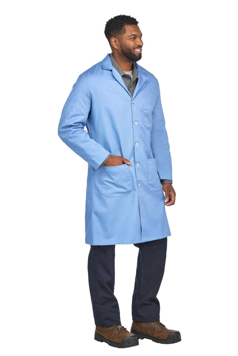 Bulwark Flame Resistant 7oz Cotton Lapel Collar Lab Coat Light Blue Small