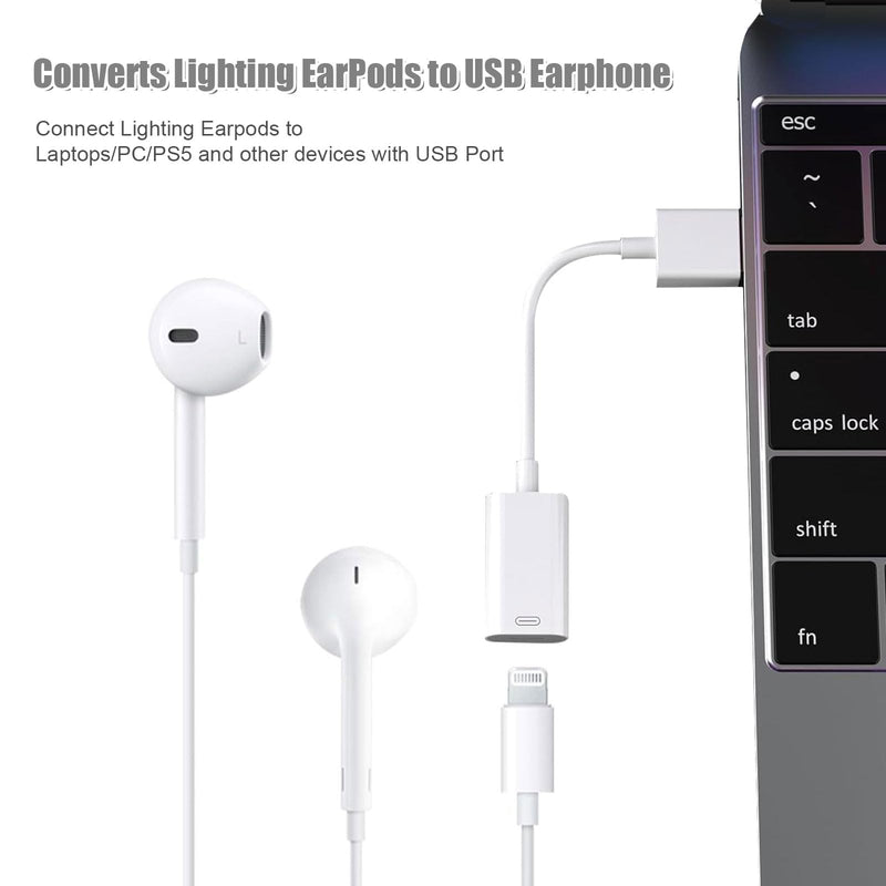 USB Male to Lightning Female Audio Adapter Cable,Type A to Lightning Dongle Converter Support Volume Control Mic Compatible with MacBook Computer PC Headphone,Earphones, Earbuds, and More