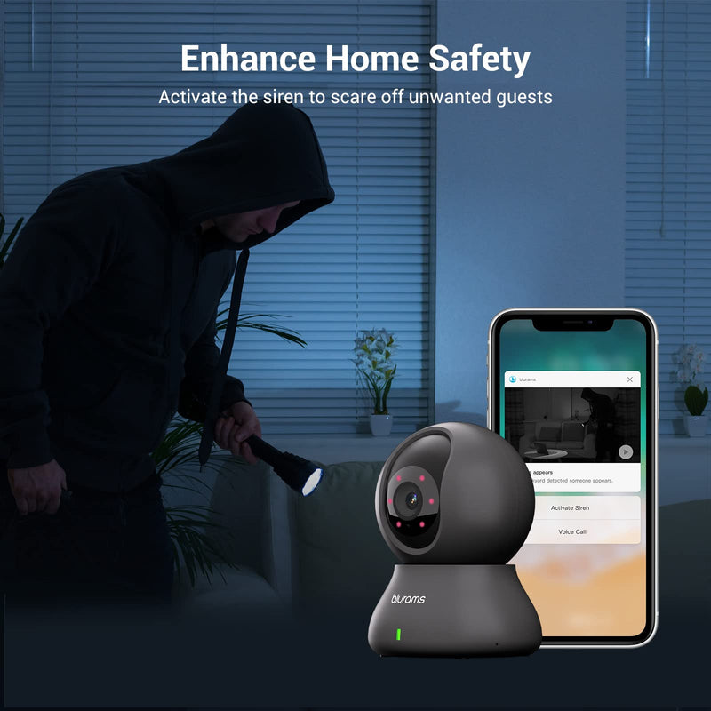 blurams 2PC Security Camera 2K, Baby Monitor Dog Camera 360-degree for Home Security w/Smart Motion Tracking, Phone App, IR Night Vision, Siren, 2-Way Audio