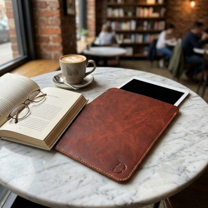 Dessi Slim Ultra Lightweight Handmade Leather Tablet Sleeve Matte Tan Brown Protective Case for iPad mini 7 A17 Pro iPad mini 6 5 Fire HD 8 Kindle Paperwhite 8 Inch Mini iPad Cover