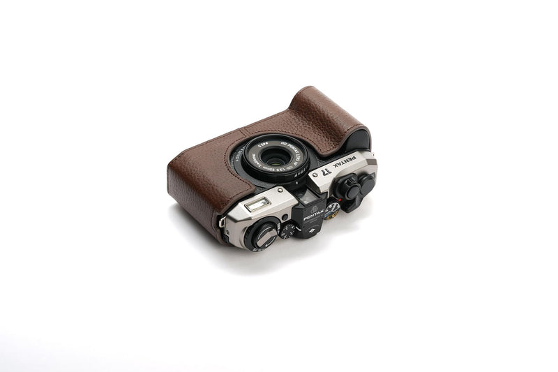 for Pentax 17 Case, Handmade Genuine Real Leather Half Camera Case Bag Cover for Pentax 17 Film Camera With Hand Strap (Coffee) Coffee
